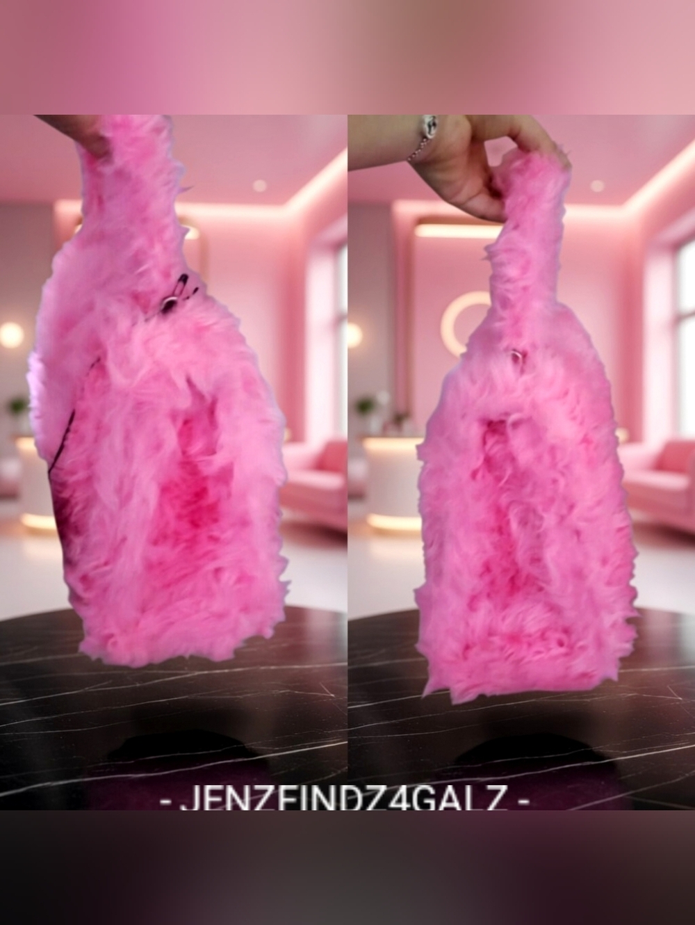 NWT Balenciaga Fluffy Pink Faux Fur Medium Hourglass Top Handle Bag Dustbag Rare - Picture 9 of 13